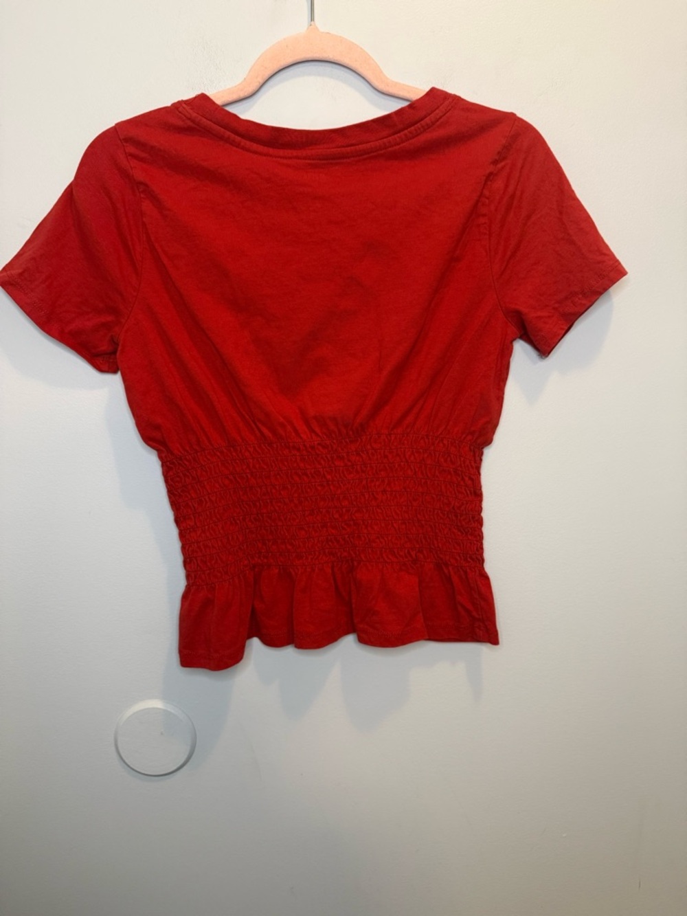 Anthropologie Maeve Red Smocked Peplum Tee Blouse Size Small Boho Festival - Picture 2 of 6